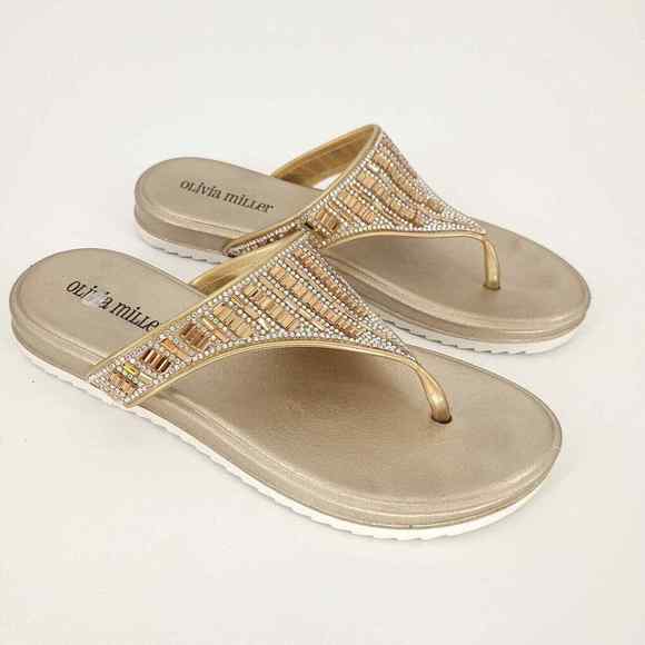 Olivia Miller Gold * Wine And Dine Thong Sandal | Size 7 | 21091501 - Picture 1 of 8